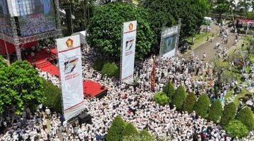 Acara peringatan HUT ke-17 Partai Gerindra yang digelar di Sentul International Convention Center (SICC), Sentul, Bogor. (Facebook.com @Prabowo Subianto)