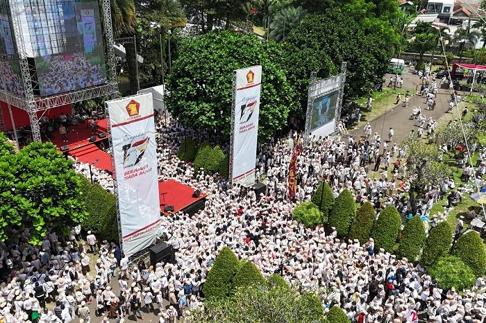 Acara peringatan HUT ke-17 Partai Gerindra yang digelar di Sentul International Convention Center (SICC), Sentul, Bogor. (Facebook.com @Prabowo Subianto)